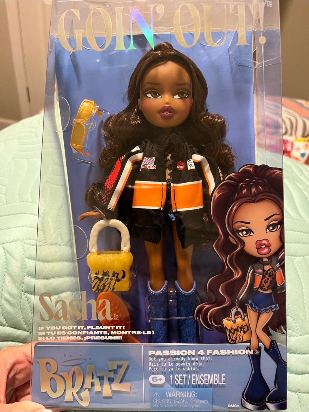 BRATZ Sasha Fashion Doll in Orange & Black Racing Jacket